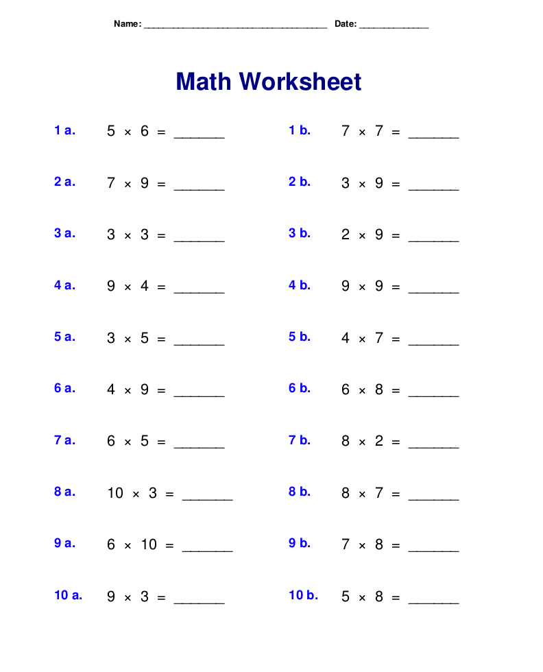 Multiplication Table Worksheet