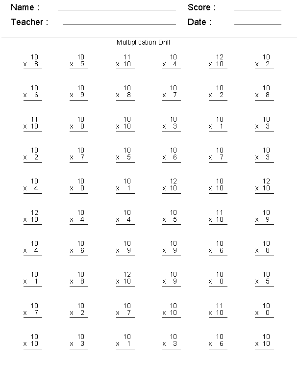 Multiplication Table Worksheet