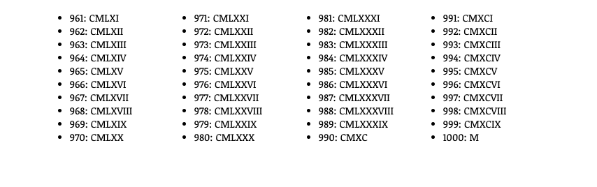 Printable Roman Numerals Chart 1 to 1000 | Multiplication ...