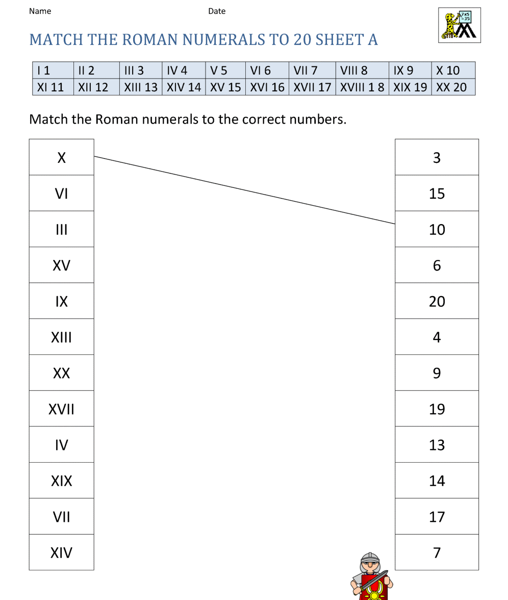 Free Printable Roman Numerals Worksheet in PDF For Roman Numerals Worksheet Pdf