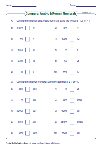 Roman Numerals Worksheet