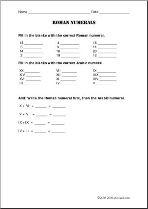 Roman Numerals Worksheet