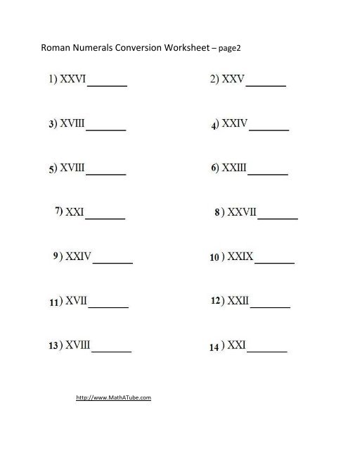 Roman Numerals Worksheet