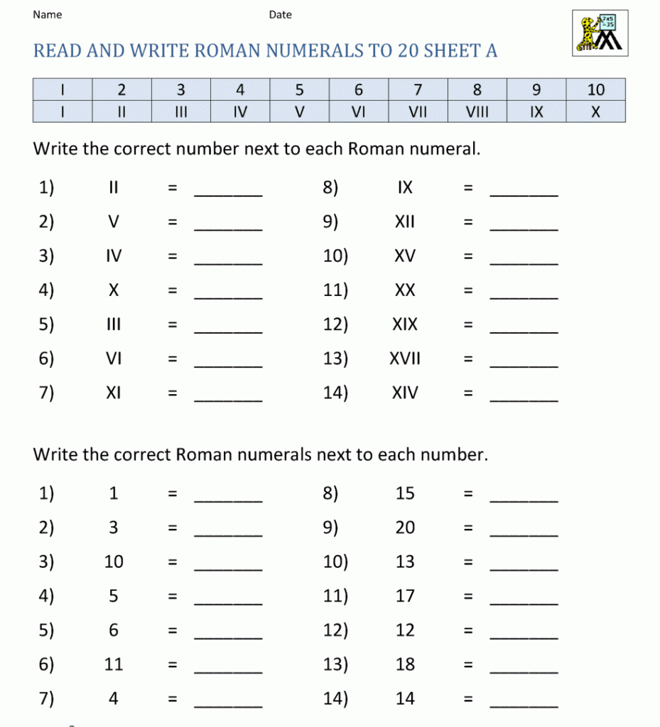 Roman Numerals Worksheet