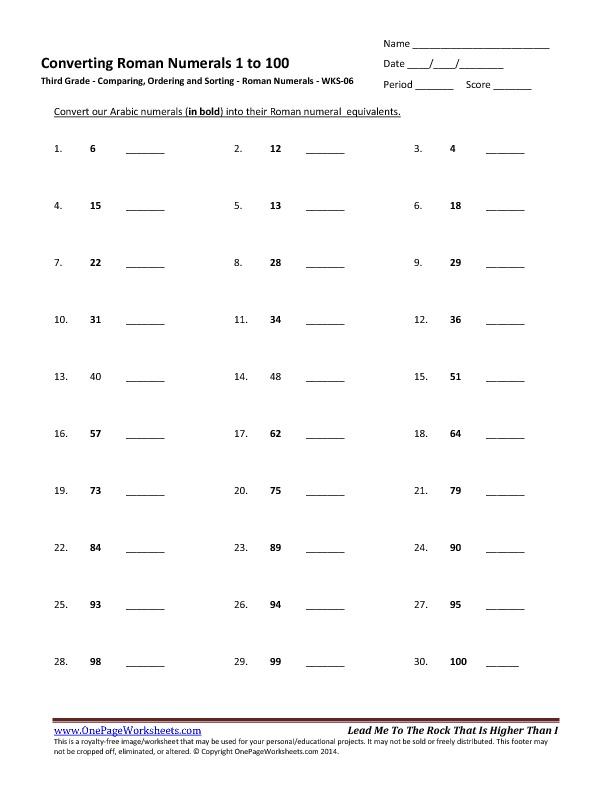 free printable roman numerals worksheet in pdf