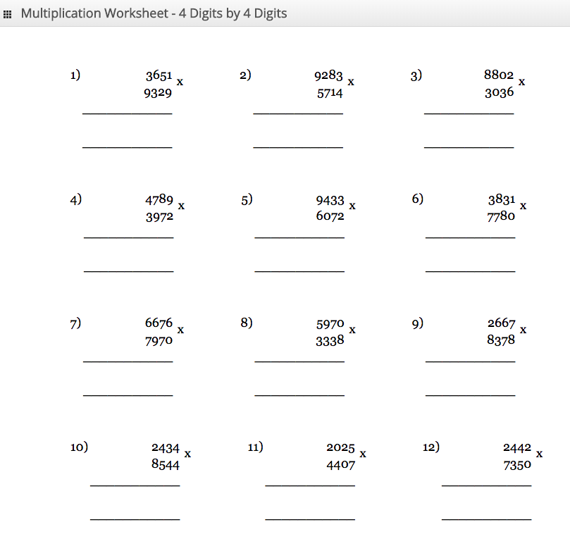 Tom multiplikationstabell 1-1000