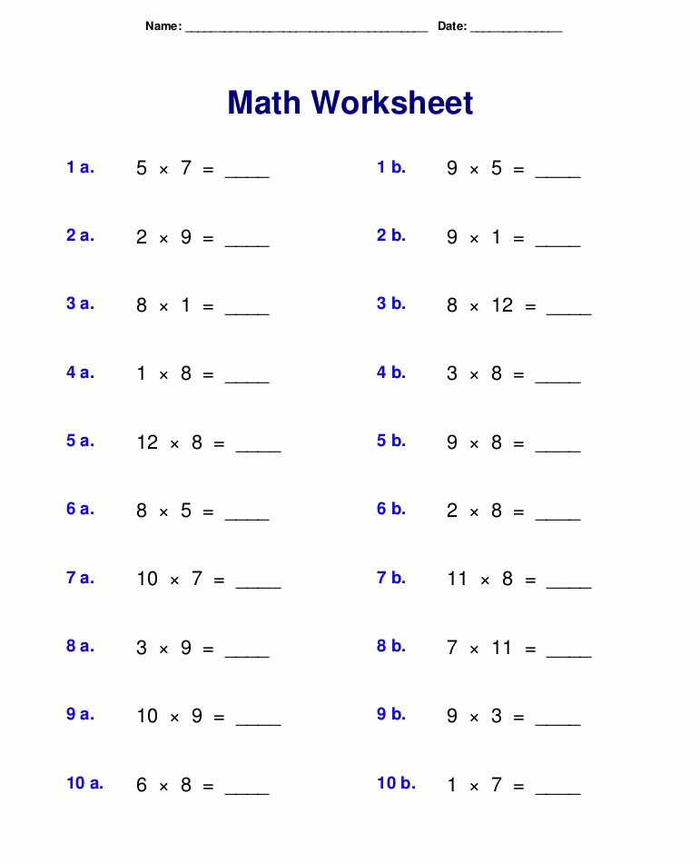 Multiplication Chart 8 Blank