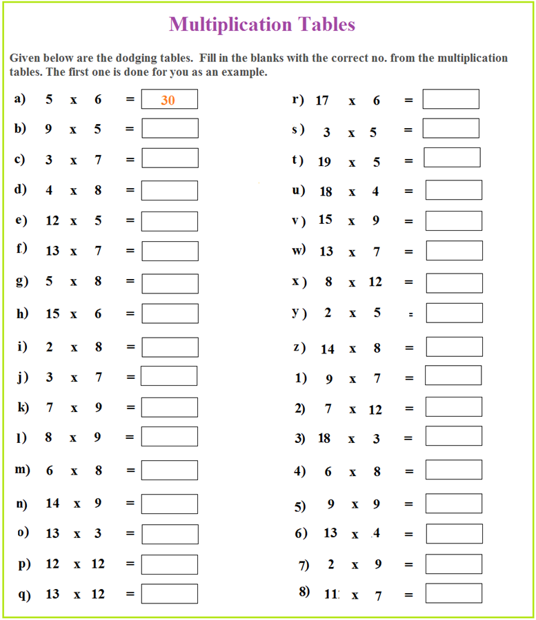 Multiplication Chart 1-50 Worksheet