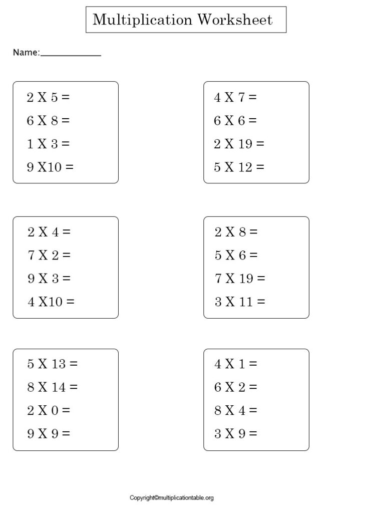 Blank Multiplication Table