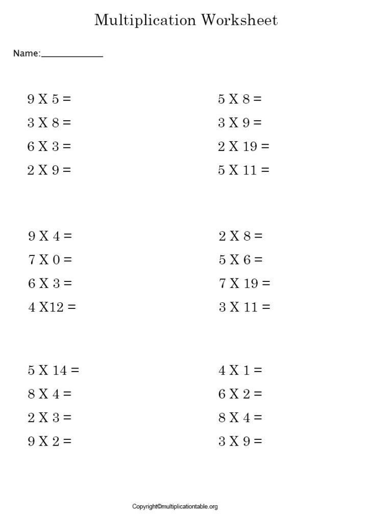 Blank Multiplication Chart