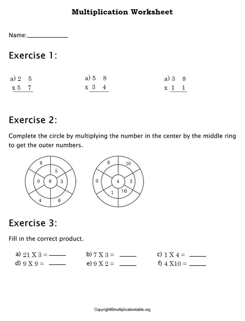 Multiplication Chart Worksheet