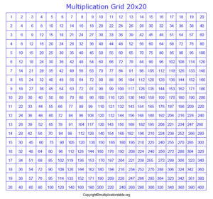 1 x 20 multiplication chart