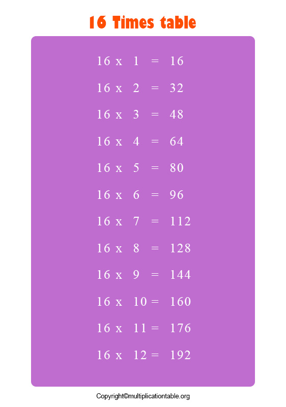 Times Table 16