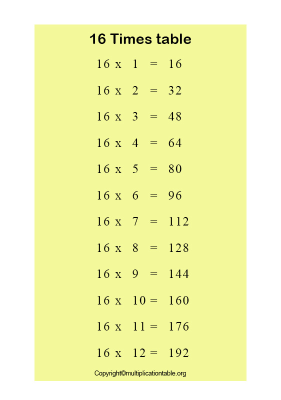 Times table 16