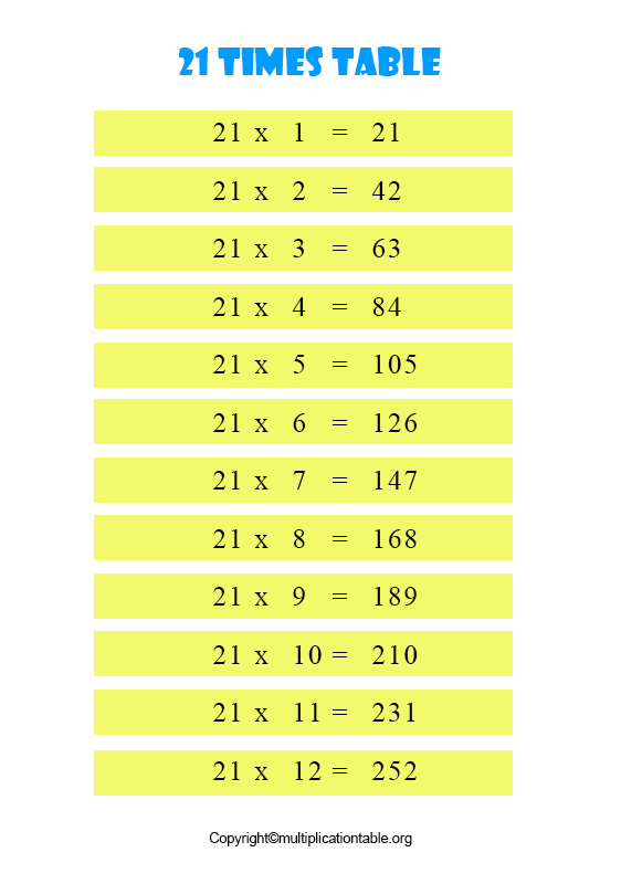 Times Table 21