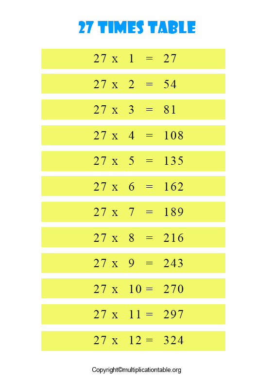 Times Table 27