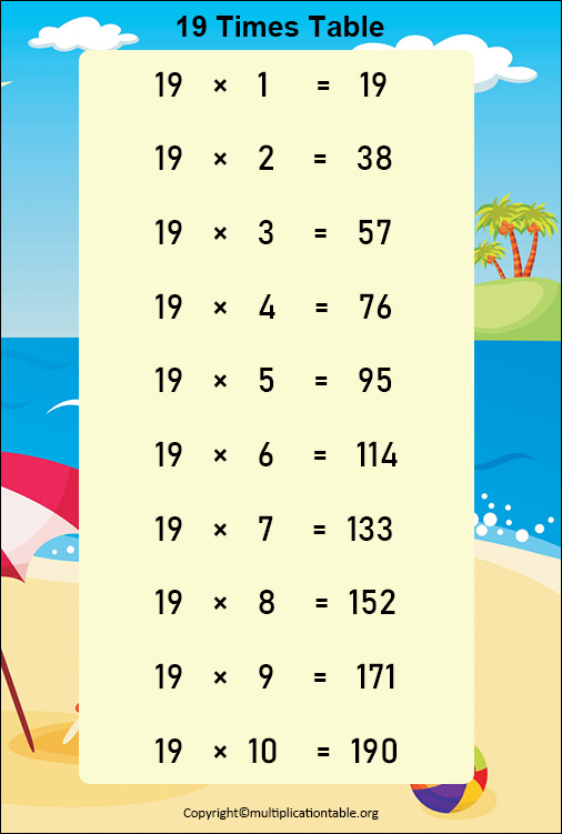 19 Multiplication Chart Printable