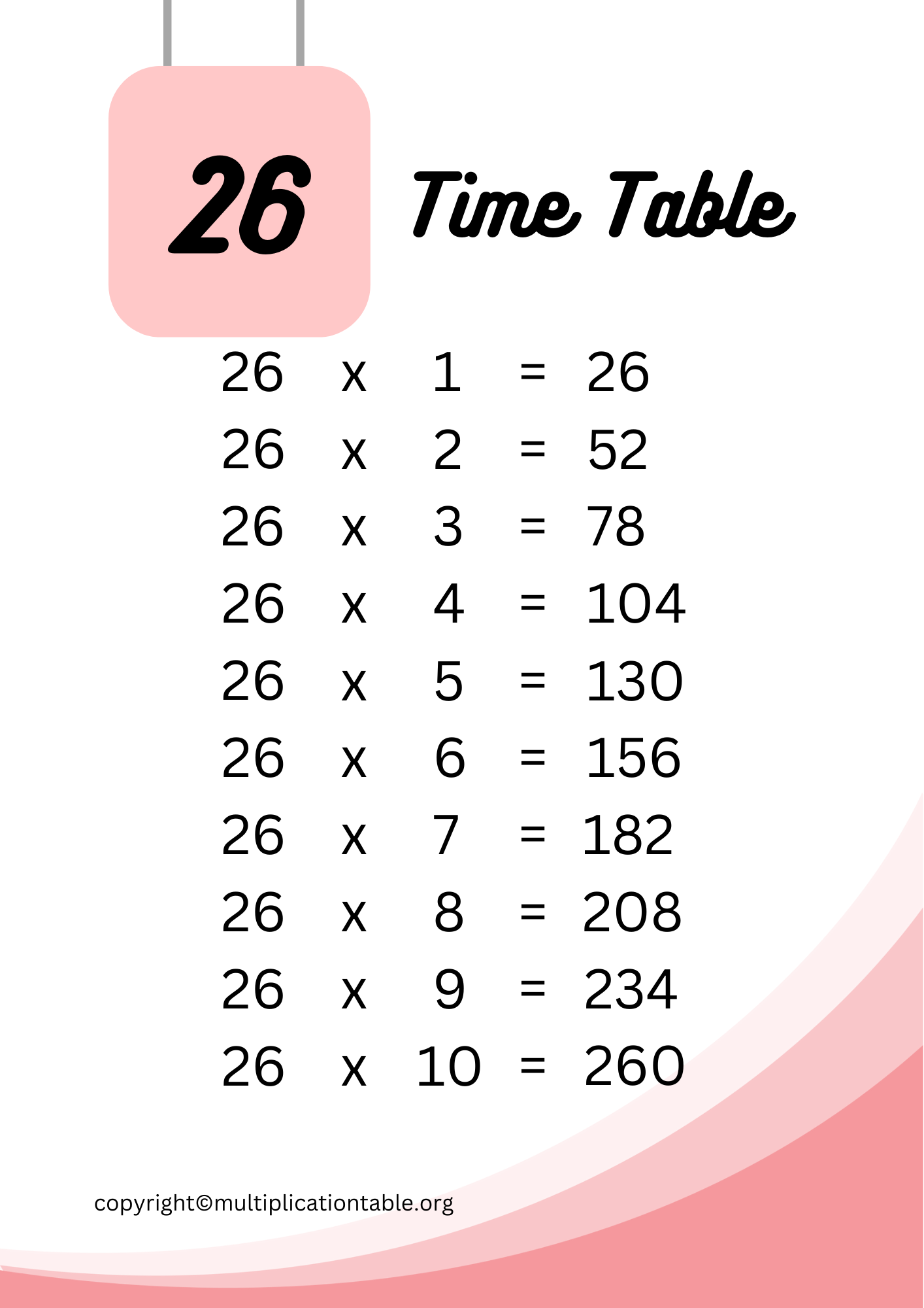 26 Multiplication Chart Printable