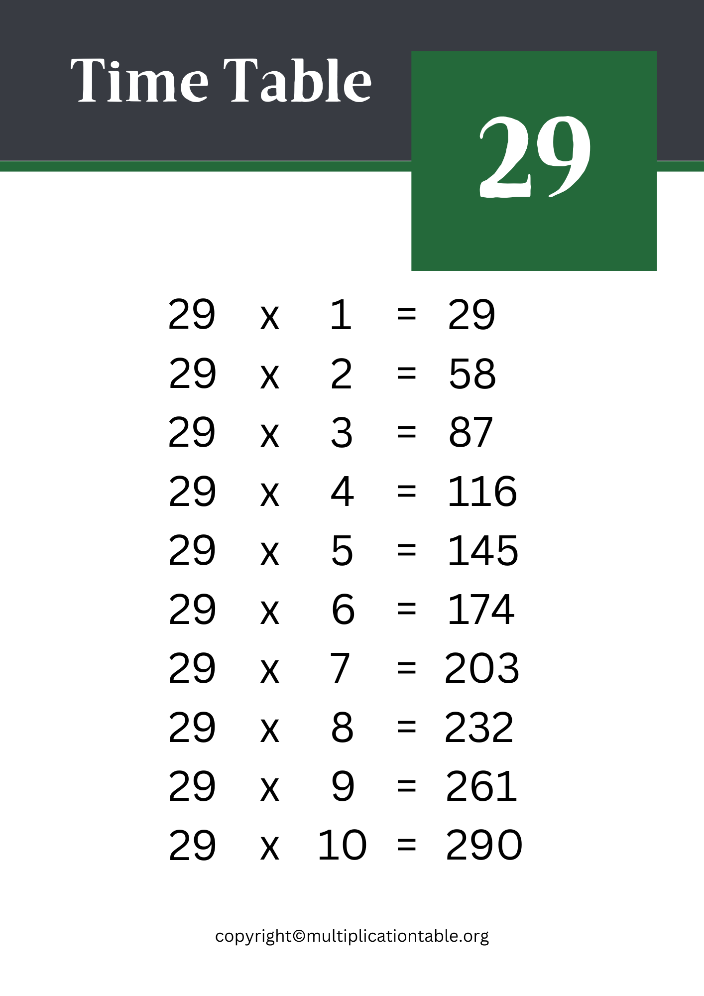 29 Multiplication Chart Printable