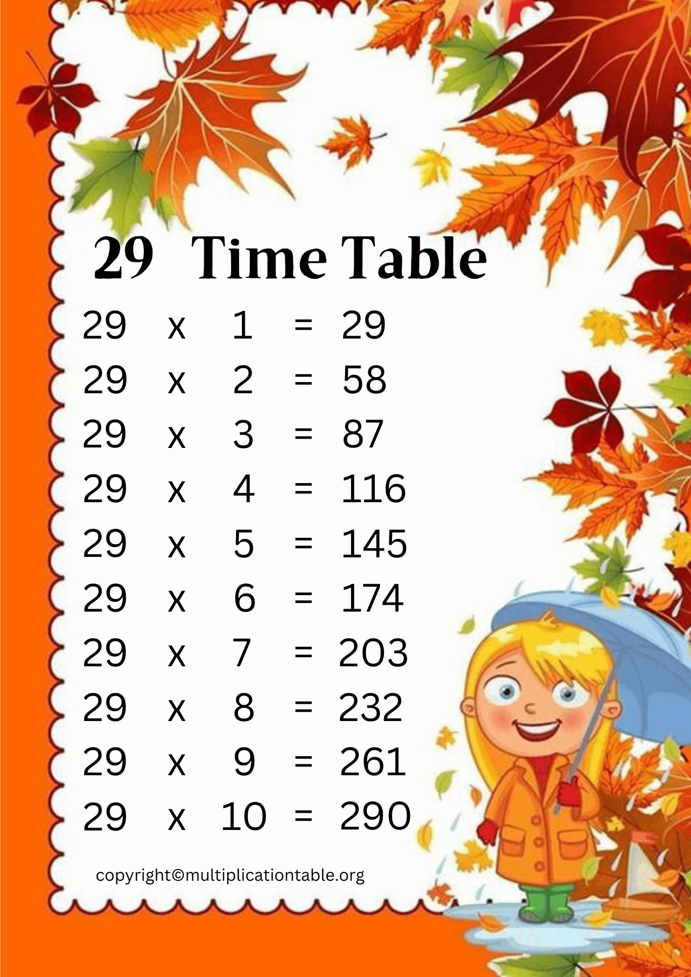 29 Times Table