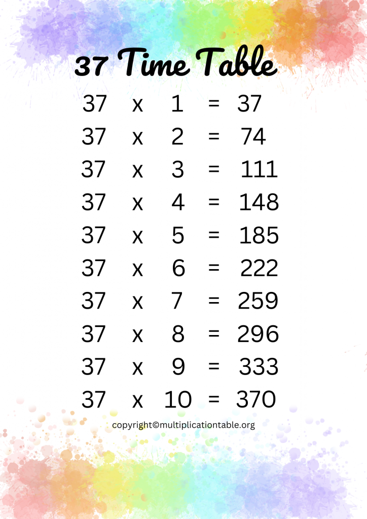37 Multiplication Chart Printable
