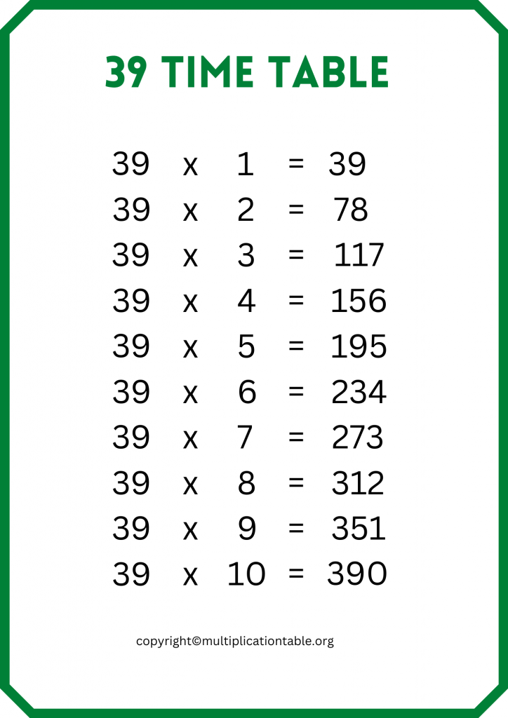 39 Multiplication Chart Printable