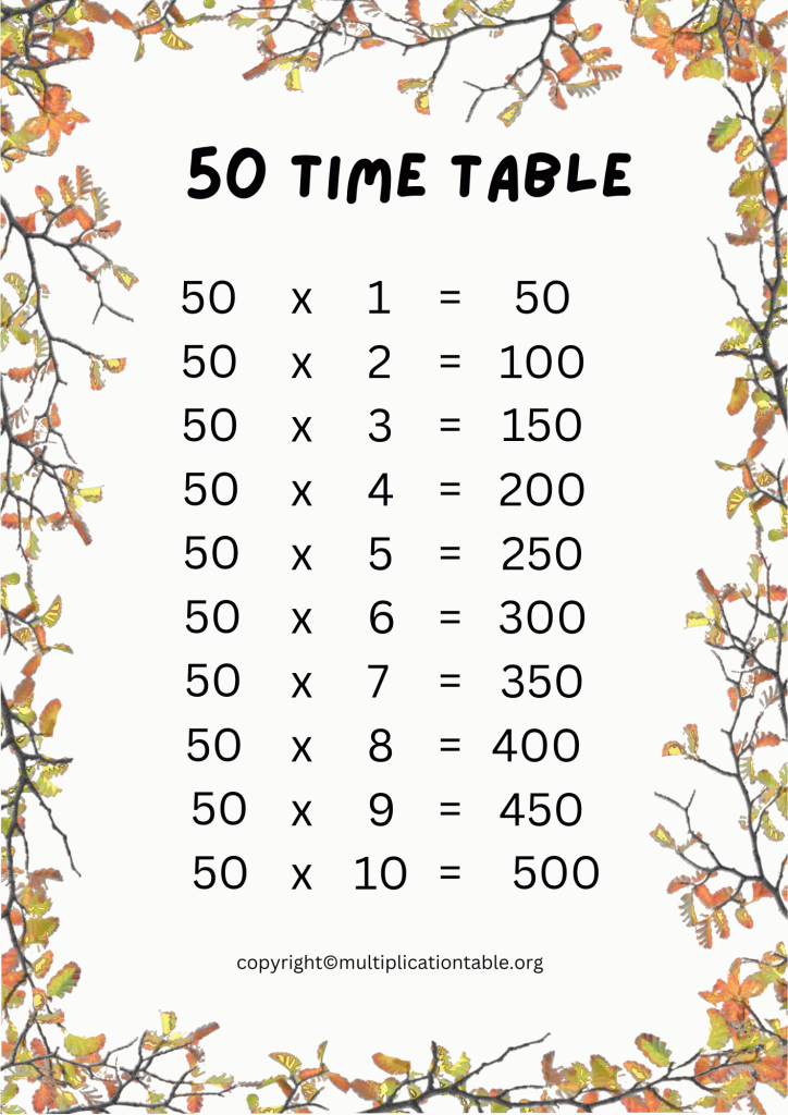 Free fifty Times Table PDF