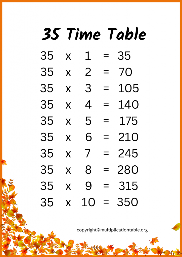 Free thirty five Times Table PDF