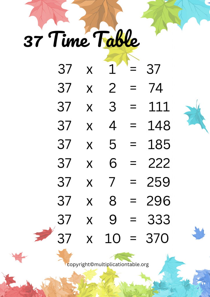 Free thirty seven Times Table PDF