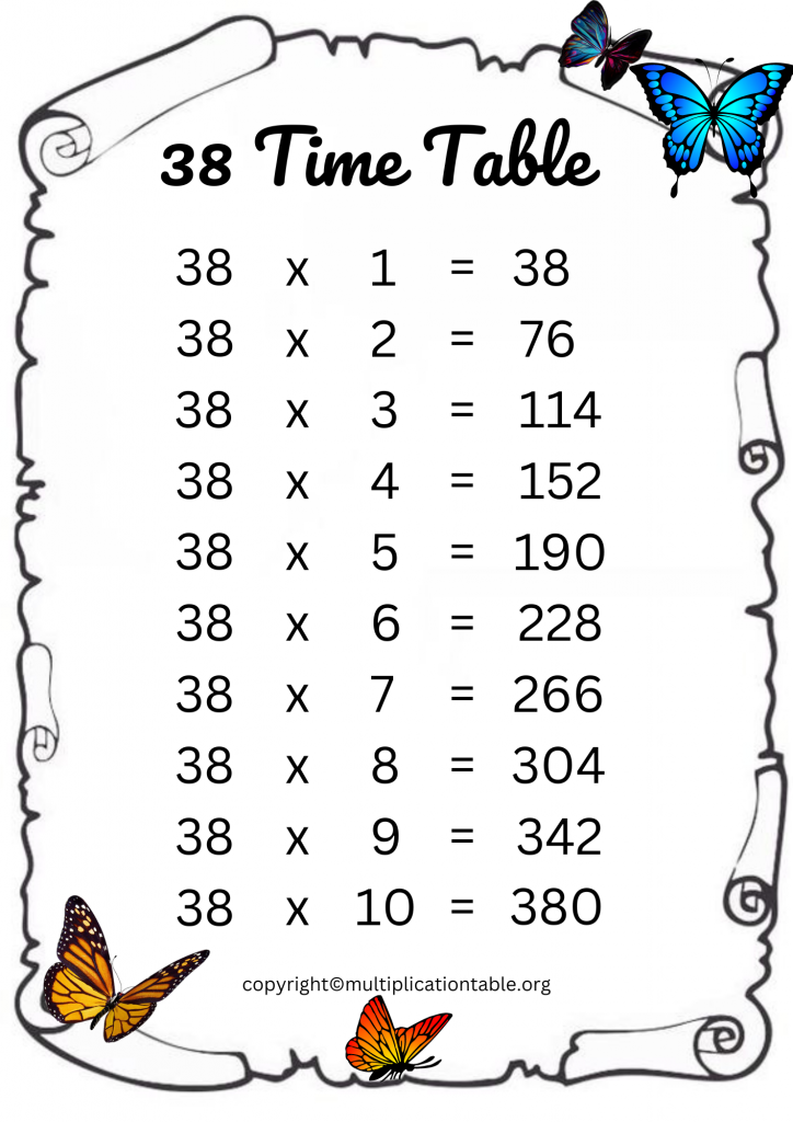 Printable 38 Times Table