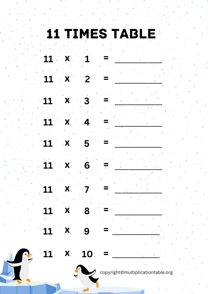 11 Times Table Worksheet PDF