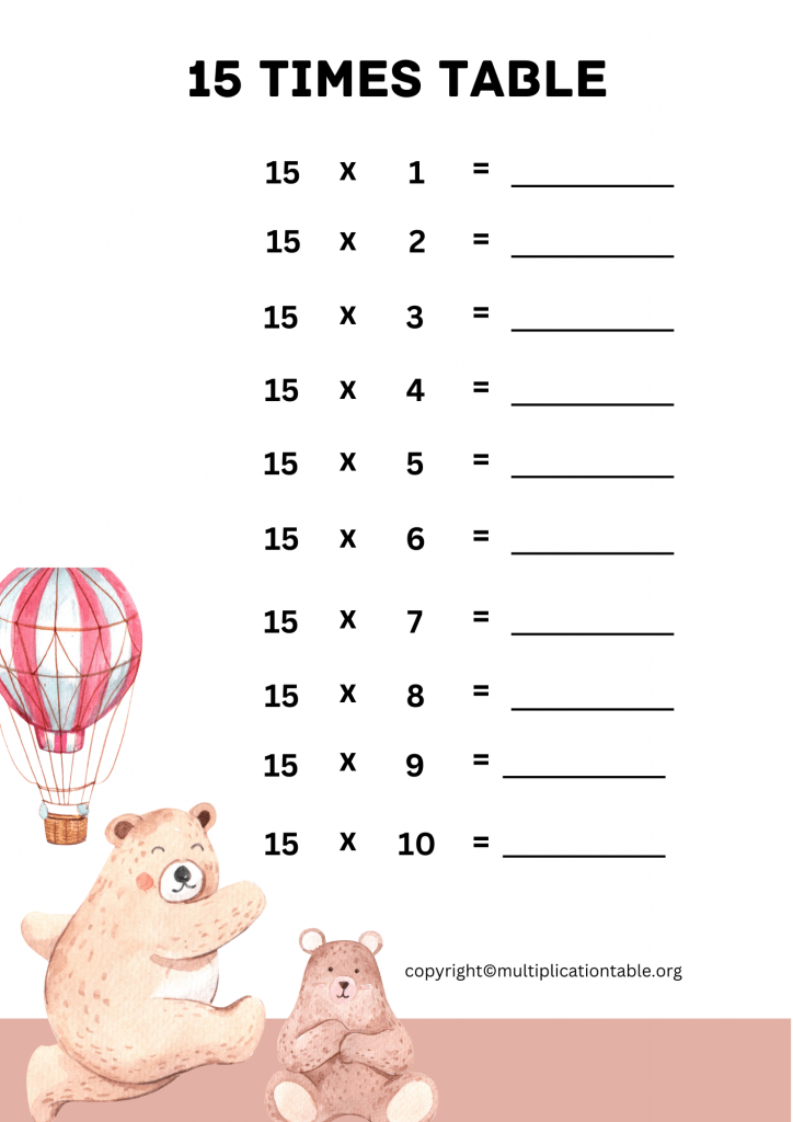 15 Times Table Worksheet PDF