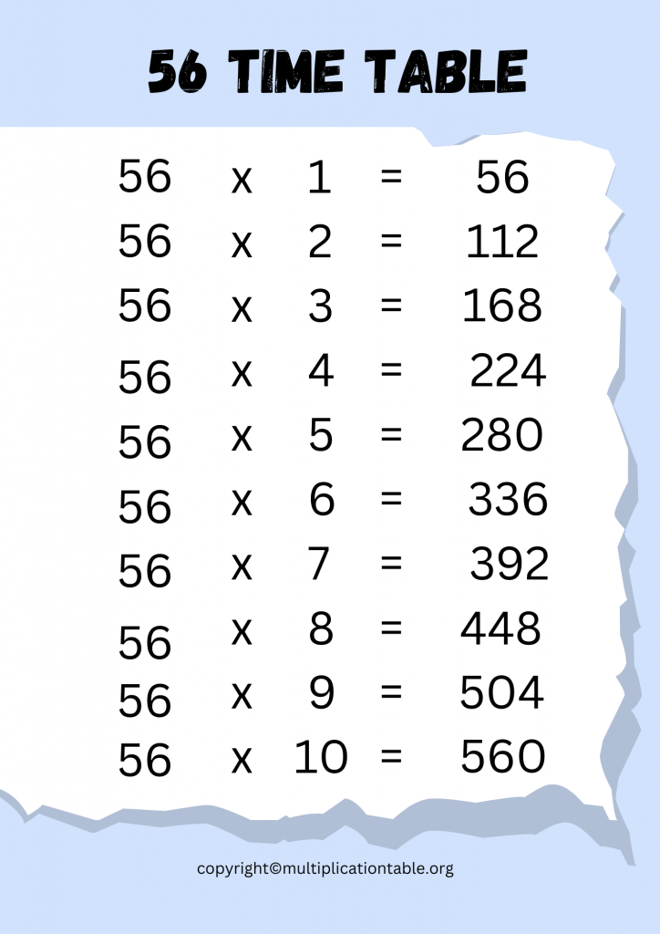 56 Multiplication Chart Printable