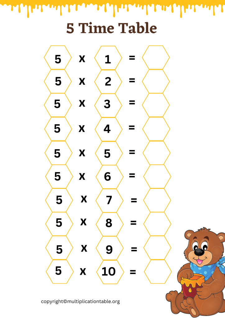 Five Times Table Worksheet