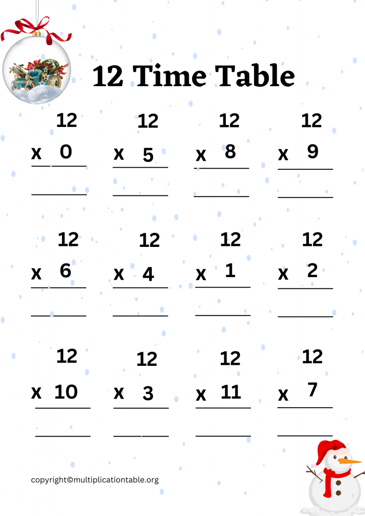 Free 12 Multiplication Chart Worksheets