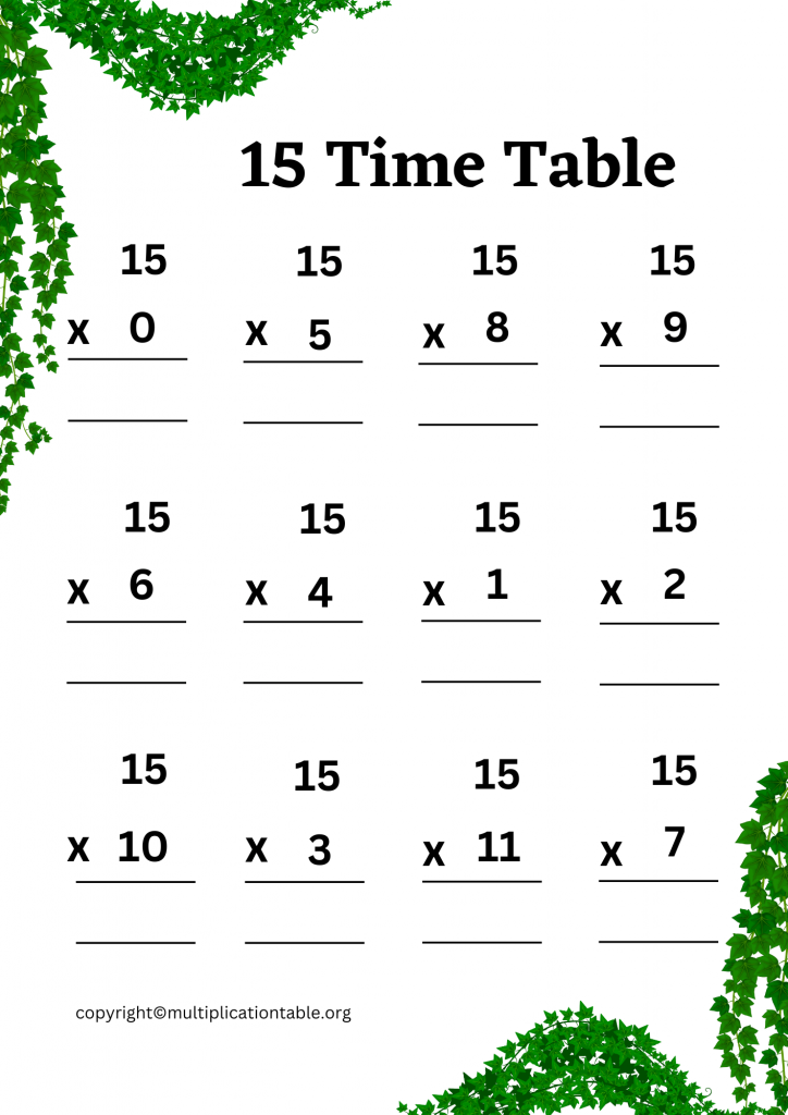 Free 15 Multiplication Chart Worksheets