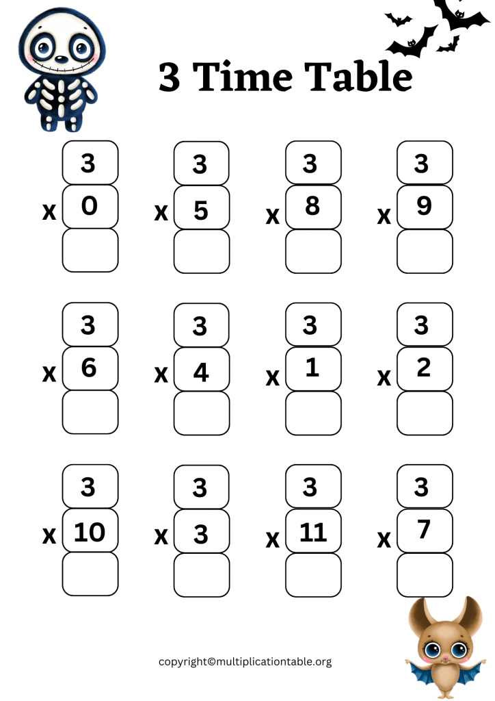 Free 3 Multiplication Chart Worksheets