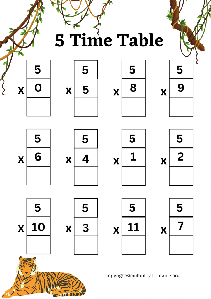 Free 5 Multiplication Chart Worksheets