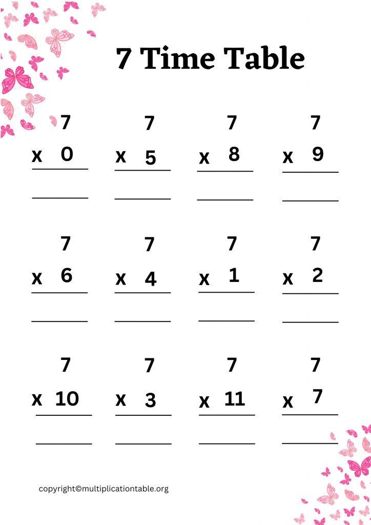 Free 7 Multiplication Chart Worksheets