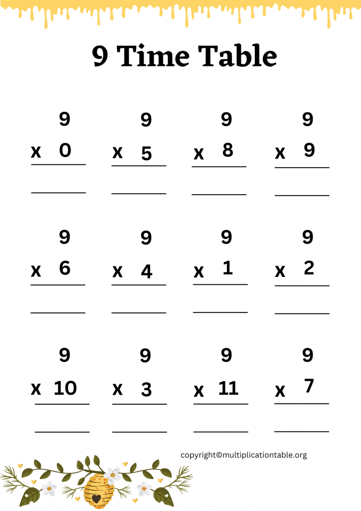 Free 9 Multiplication Chart Worksheets
