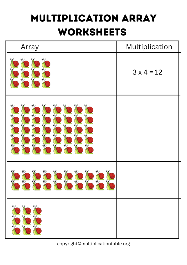 Free Multiplication Arrays Worksheets 3rd Grade PDF