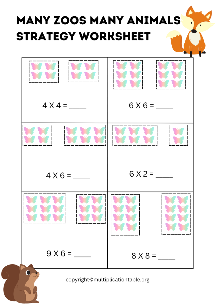 Free Multiplication Worksheet with Many Zoos Many Animals Strategy