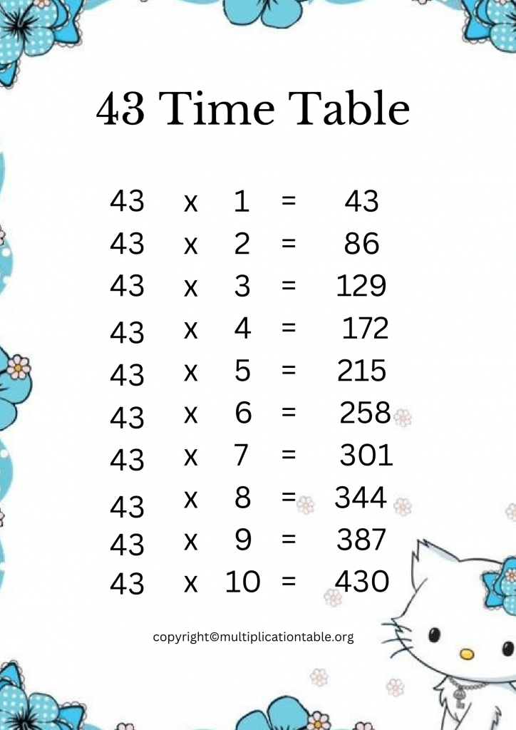 Free forty three Times Table PDF