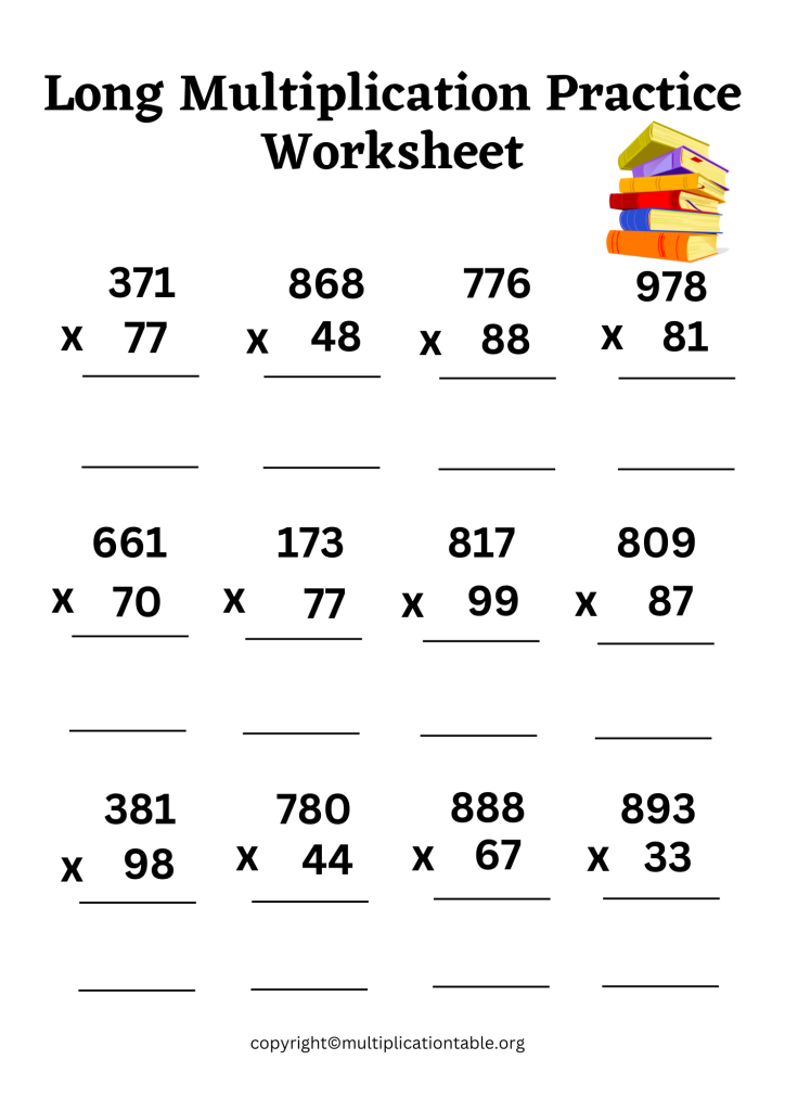 Long Multiplication Practice Worksheet