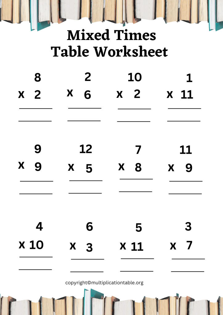 Mixed Times Tables Worksheets 1-12 PDF