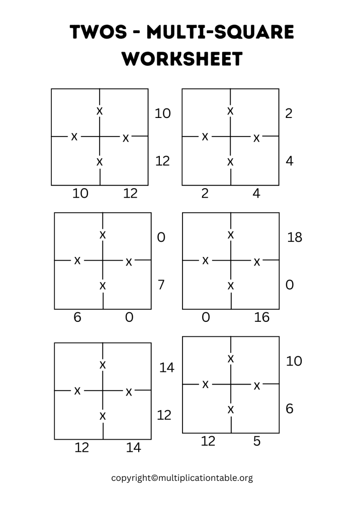 Multi Square Twos Worksheet PDF