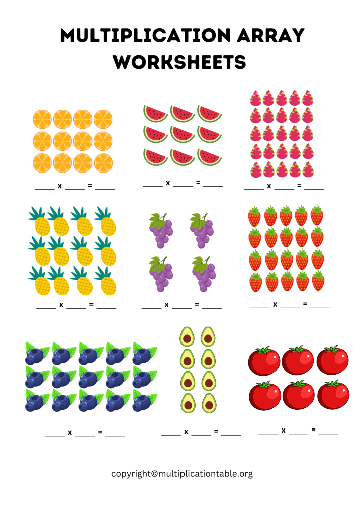 Multiplication Array Worksheets