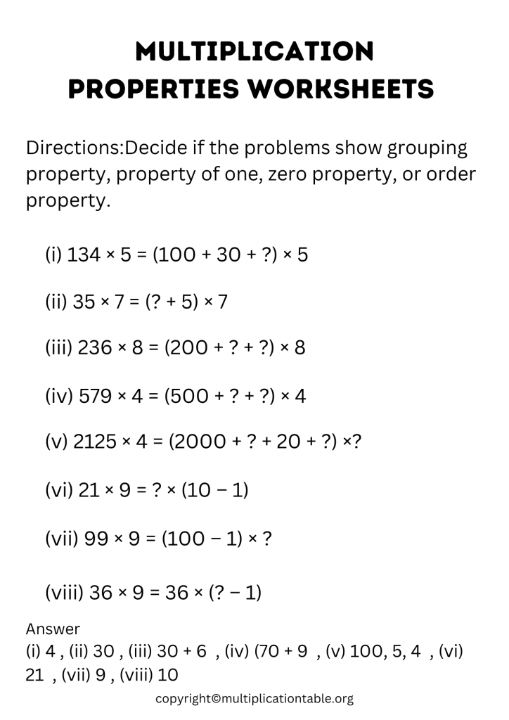 Multiplication Properties of Exponents Worksheet with Answers