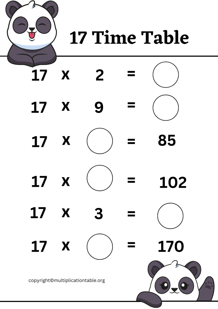 Printable 17 Multiplication Table Worksheet