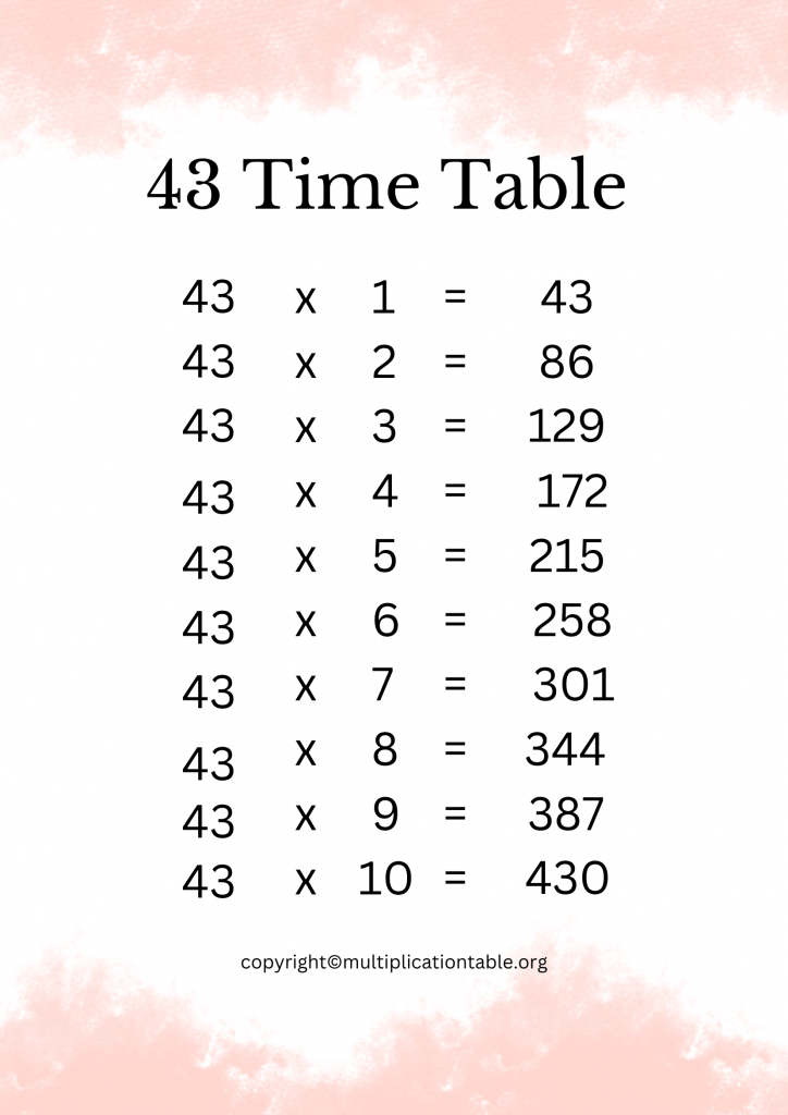 Printable 43 Times Table